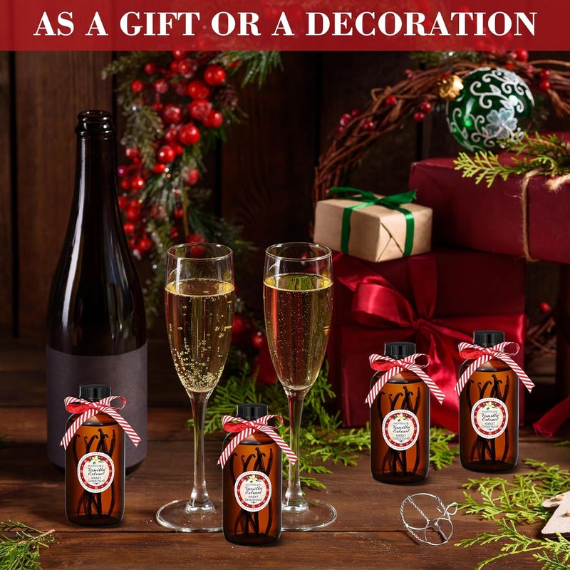 Uiifan 12 Pack Boston Glass Bottle, Bottles for Homemade Vanilla Extract Vanilla Extract Bottles Brown Glass Bottles Amber Bottles and 12 Pcs Vanilla Extract Stickers for Christmas Syrup Gift (4 oz) - Image 5